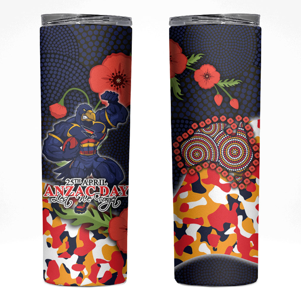 Adelaide Crows ANZAC Day Tribute Skinny Tumbler Indigenous Dot Art Poppy Remembrance Football Warrior