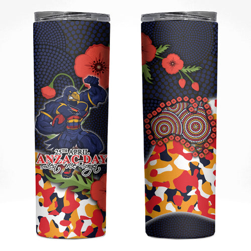 Adelaide Crows ANZAC Day Tribute Skinny Tumbler Indigenous Dot Art Poppy Remembrance Football Warrior