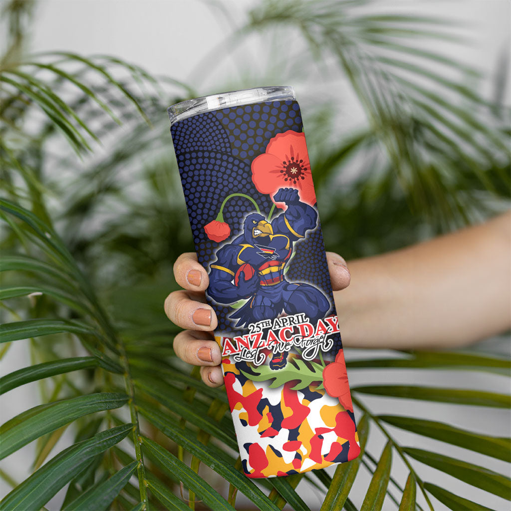 Adelaide Crows ANZAC Day Tribute Skinny Tumbler Indigenous Dot Art Poppy Remembrance Football Warrior