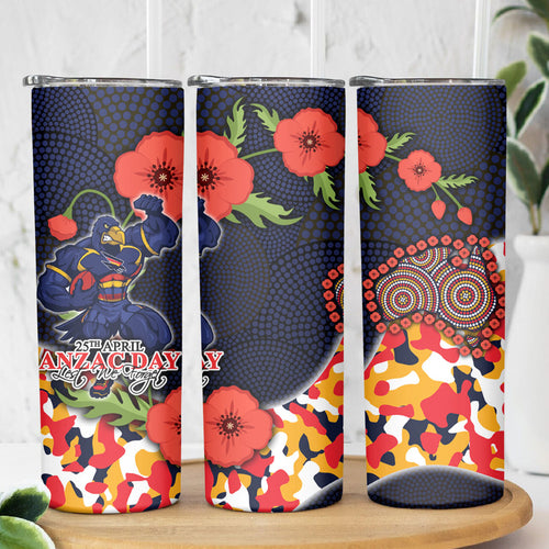Adelaide Crows ANZAC Day Tribute Skinny Tumbler Indigenous Dot Art Poppy Remembrance Football Warrior