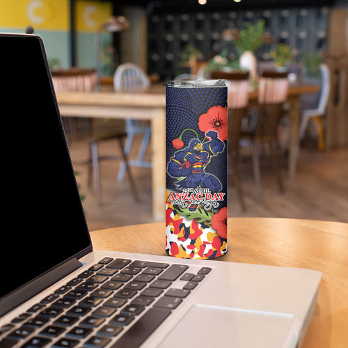 Adelaide Crows ANZAC Day Tribute Skinny Tumbler Indigenous Dot Art Poppy Remembrance Football Warrior