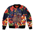 Adelaide Crows ANZAC Day Tribute Sleeve Zip Bomber Jacket Indigenous Dot Art Poppy Remembrance Football Warrior