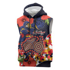 Adelaide Crows ANZAC Day Tribute Sleeveless Hoodie Indigenous Dot Art Poppy Remembrance Football Warrior