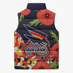 Adelaide Crows ANZAC Day Tribute Sleeveless Puffer Jacket Indigenous Dot Art Poppy Remembrance Football Warrior