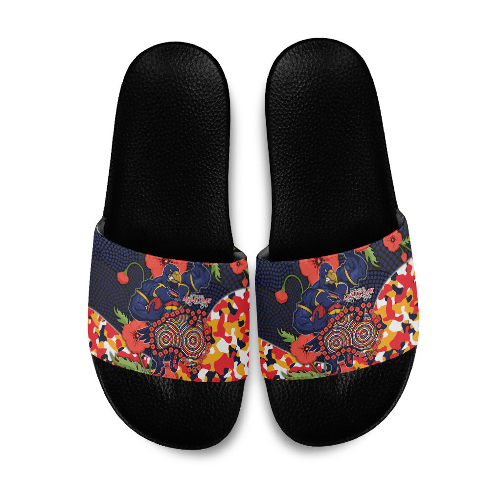 Adelaide Crows ANZAC Day Tribute Slide Sandals Indigenous Dot Art Poppy Remembrance Football Warrior