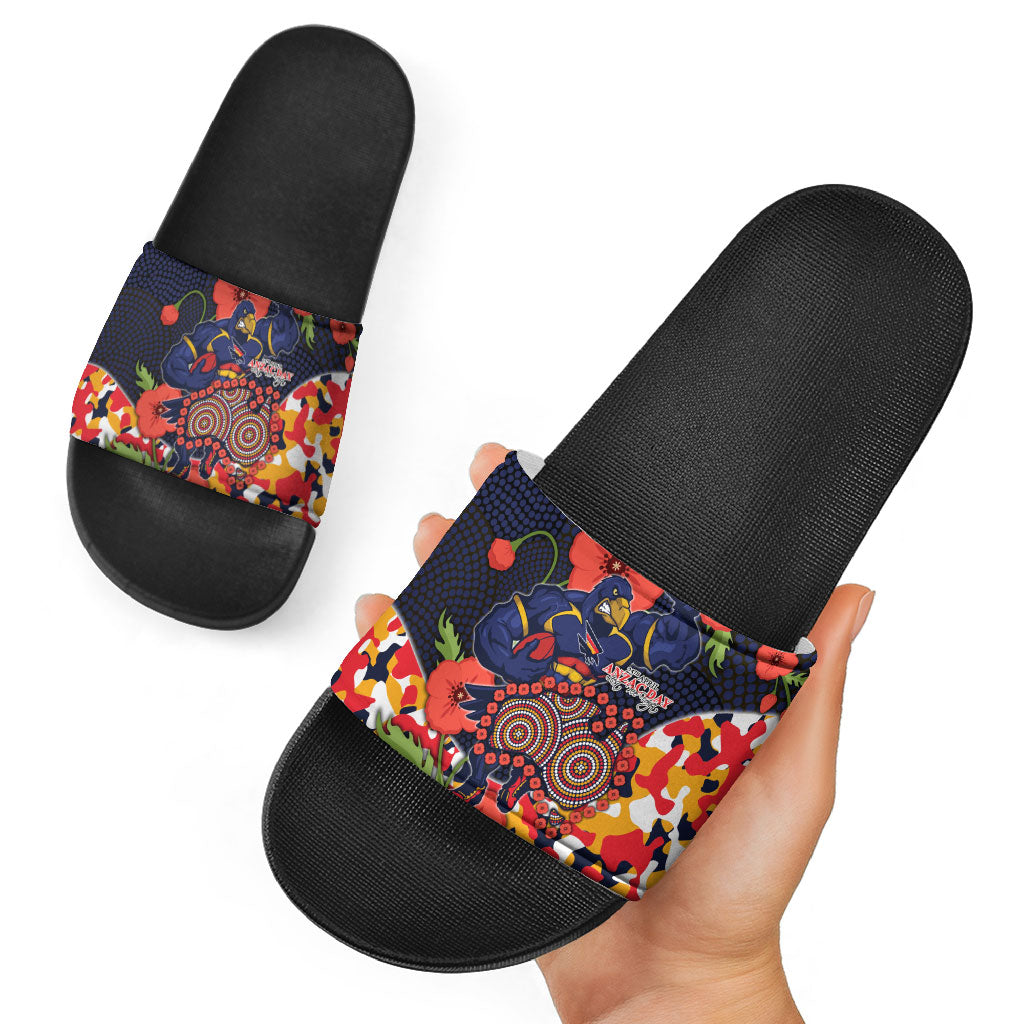 Adelaide Crows ANZAC Day Tribute Slide Sandals Indigenous Dot Art Poppy Remembrance Football Warrior