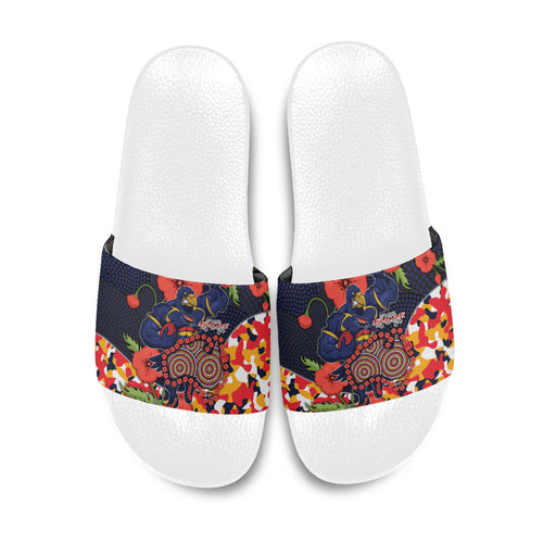 Adelaide Crows ANZAC Day Tribute Slide Sandals Indigenous Dot Art Poppy Remembrance Football Warrior