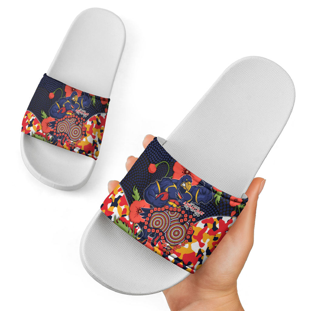 Adelaide Crows ANZAC Day Tribute Slide Sandals Indigenous Dot Art Poppy Remembrance Football Warrior