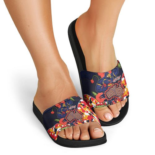 Adelaide Crows ANZAC Day Tribute Slide Sandals Indigenous Dot Art Poppy Remembrance Football Warrior