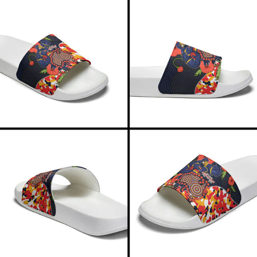 Adelaide Crows ANZAC Day Tribute Slide Sandals Indigenous Dot Art Poppy Remembrance Football Warrior