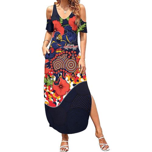 Adelaide Crows ANZAC Day Tribute Summer Maxi Dress Indigenous Dot Art Poppy Remembrance Football Warrior