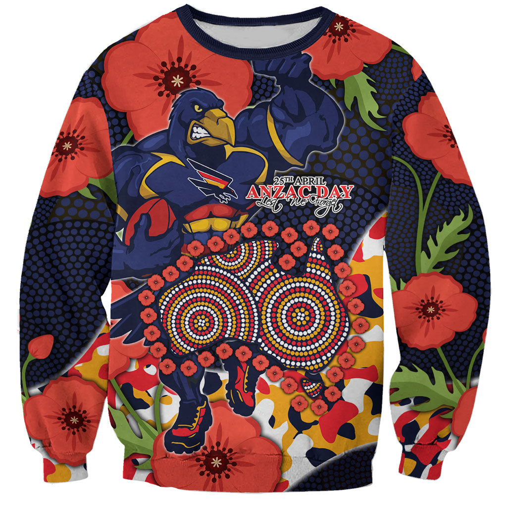 Adelaide Crows ANZAC Day Tribute Sweatshirt Indigenous Dot Art Poppy Remembrance Football Warrior