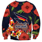 Adelaide Crows ANZAC Day Tribute Sweatshirt Indigenous Dot Art Poppy Remembrance Football Warrior