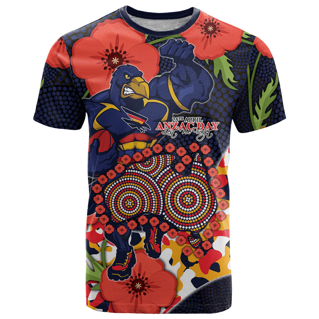 Adelaide Crows ANZAC Day Tribute T Shirt Indigenous Dot Art Poppy Remembrance Football Warrior