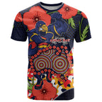 Adelaide Crows ANZAC Day Tribute T Shirt Indigenous Dot Art Poppy Remembrance Football Warrior