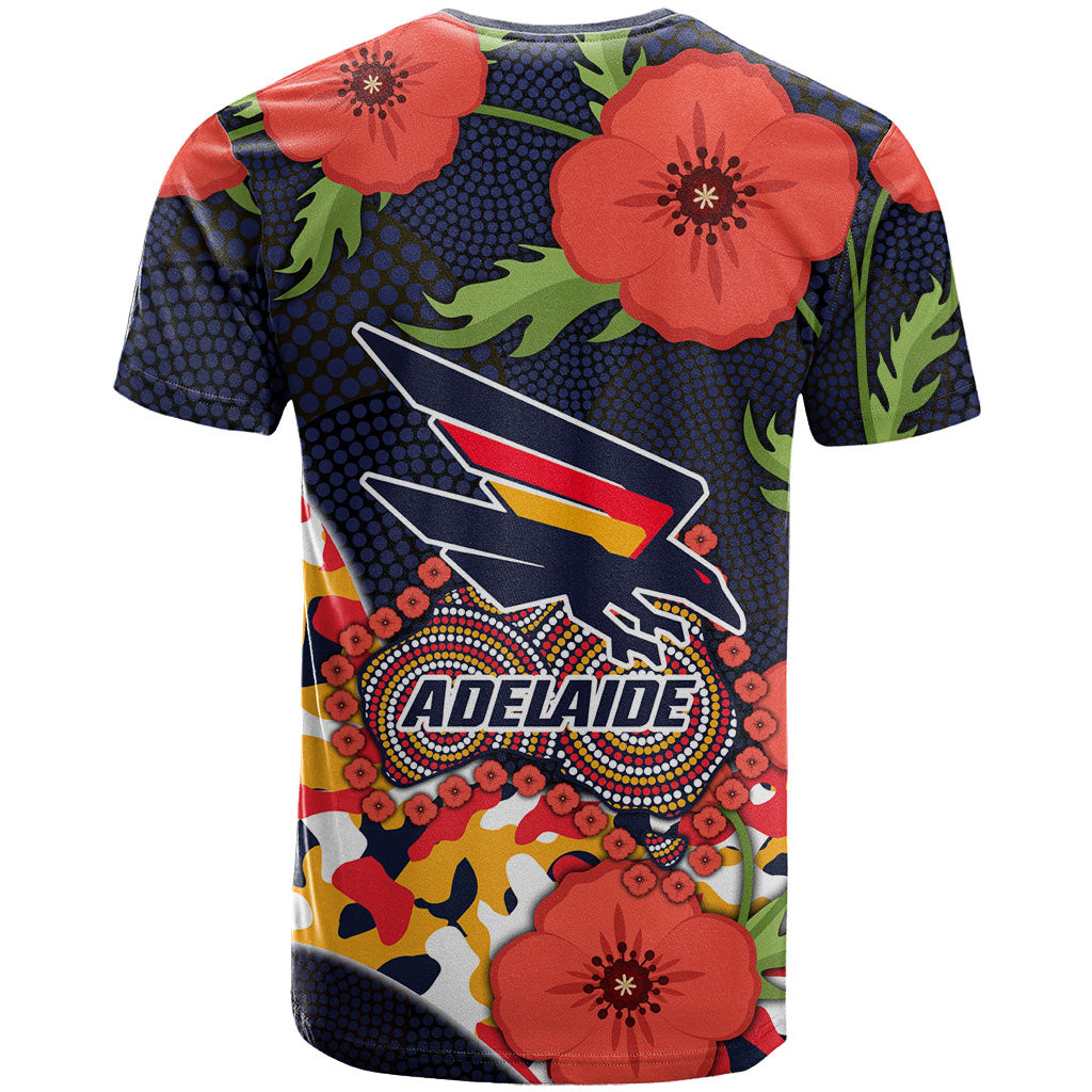 Adelaide Crows ANZAC Day Tribute T Shirt Indigenous Dot Art Poppy Remembrance Football Warrior