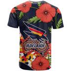 Adelaide Crows ANZAC Day Tribute T Shirt Indigenous Dot Art Poppy Remembrance Football Warrior