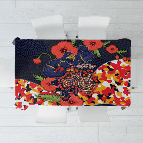 Adelaide Crows ANZAC Day Tribute Tablecloth Indigenous Dot Art Poppy Remembrance Football Warrior