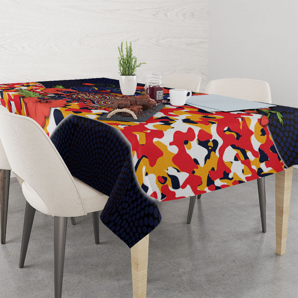 Adelaide Crows ANZAC Day Tribute Tablecloth Indigenous Dot Art Poppy Remembrance Football Warrior