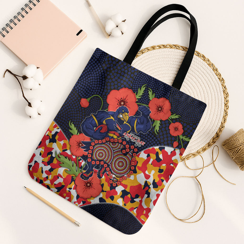 Adelaide Crows ANZAC Day Tribute Tote Bag Indigenous Dot Art Poppy Remembrance Football Warrior