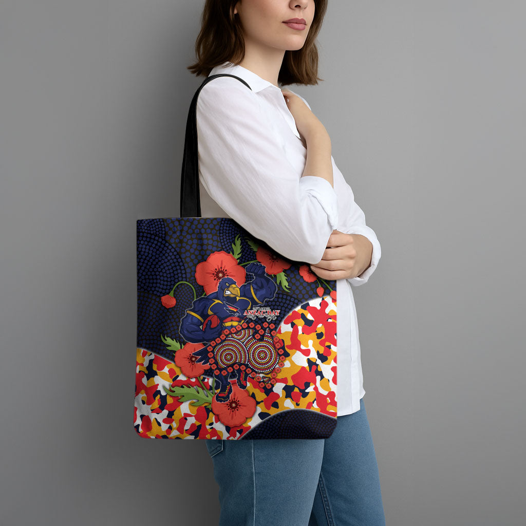 Adelaide Crows ANZAC Day Tribute Tote Bag Indigenous Dot Art Poppy Remembrance Football Warrior