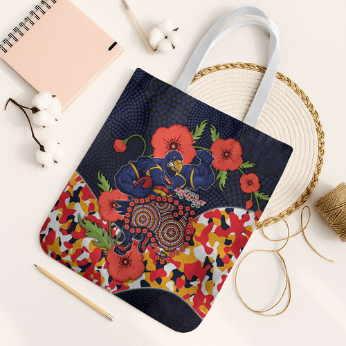 Adelaide Crows ANZAC Day Tribute Tote Bag Indigenous Dot Art Poppy Remembrance Football Warrior