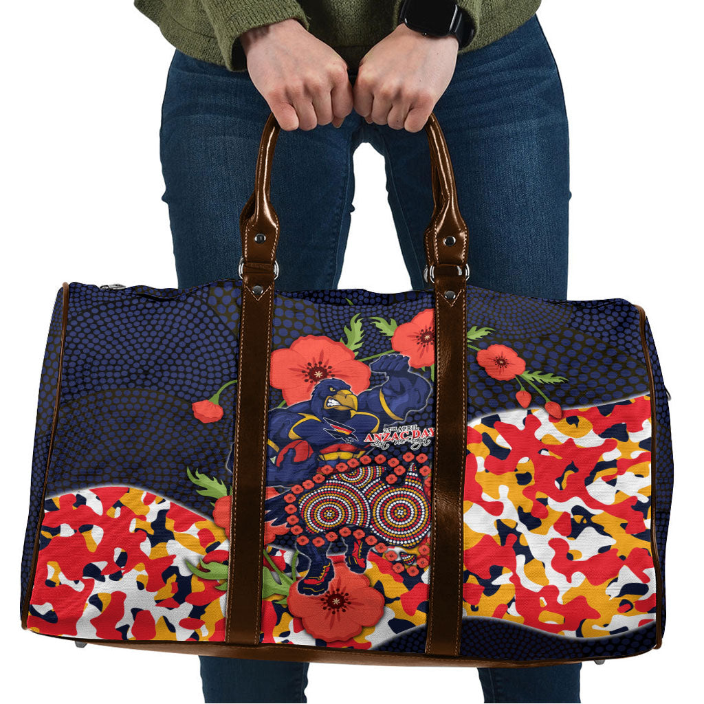 Adelaide Crows ANZAC Day Tribute Travel Bag Indigenous Dot Art Poppy Remembrance Football Warrior