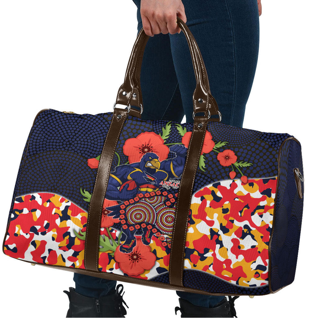 Adelaide Crows ANZAC Day Tribute Travel Bag Indigenous Dot Art Poppy Remembrance Football Warrior