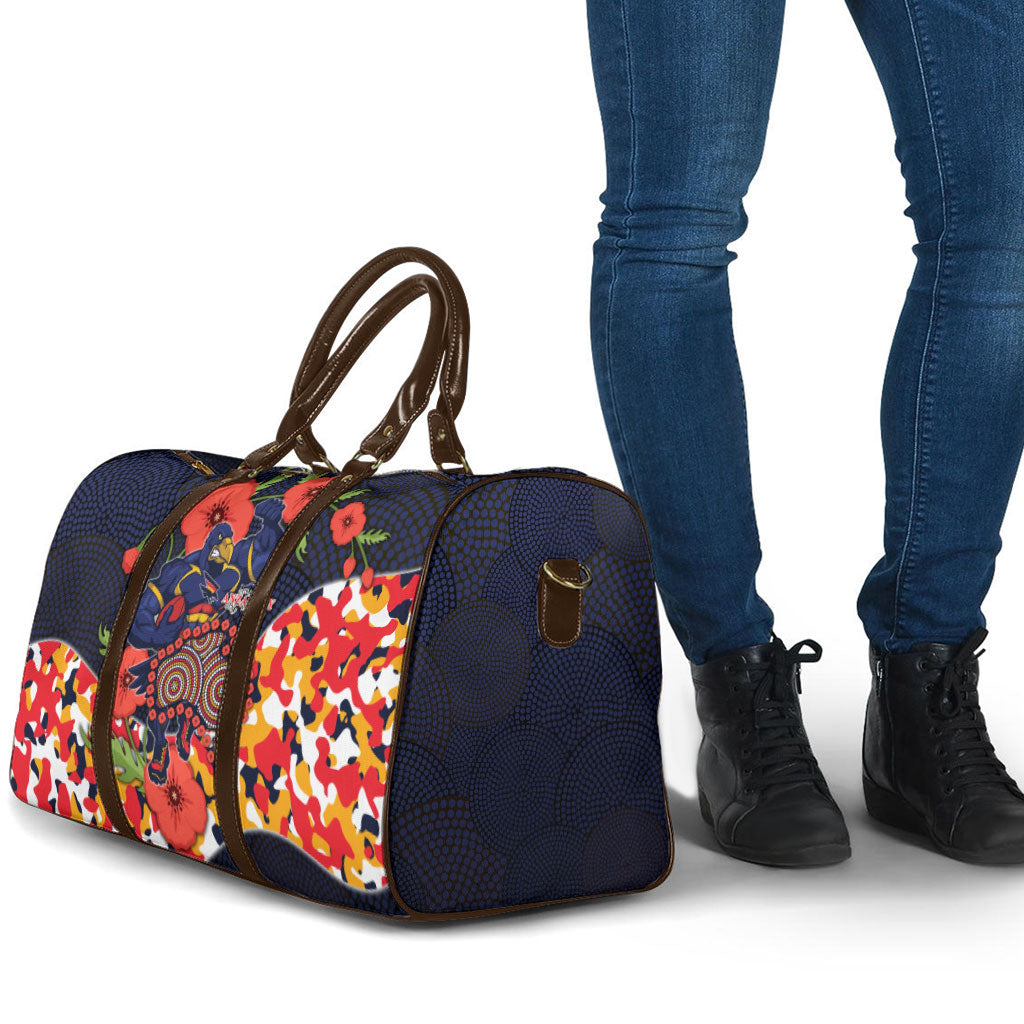 Adelaide Crows ANZAC Day Tribute Travel Bag Indigenous Dot Art Poppy Remembrance Football Warrior