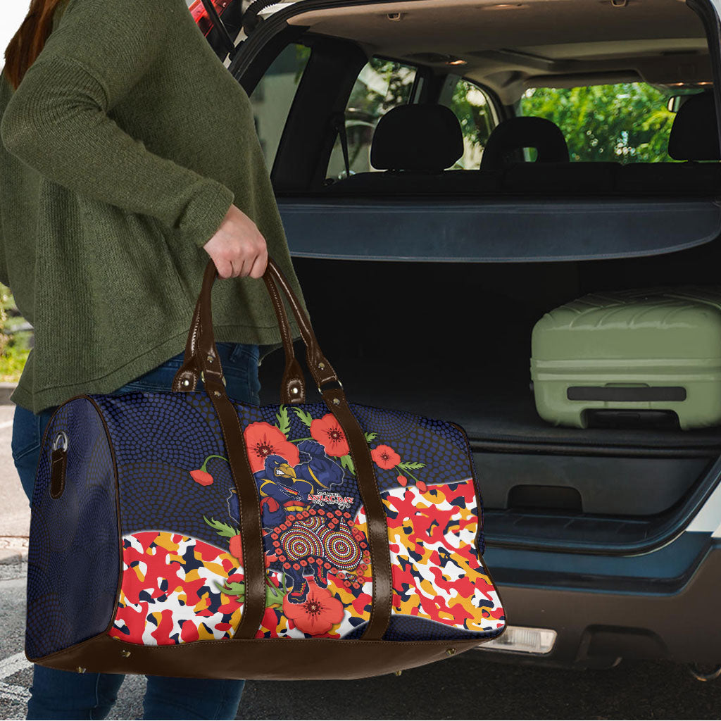 Adelaide Crows ANZAC Day Tribute Travel Bag Indigenous Dot Art Poppy Remembrance Football Warrior