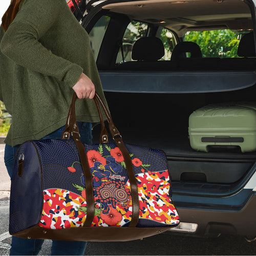 Adelaide Crows ANZAC Day Tribute Travel Bag Indigenous Dot Art Poppy Remembrance Football Warrior