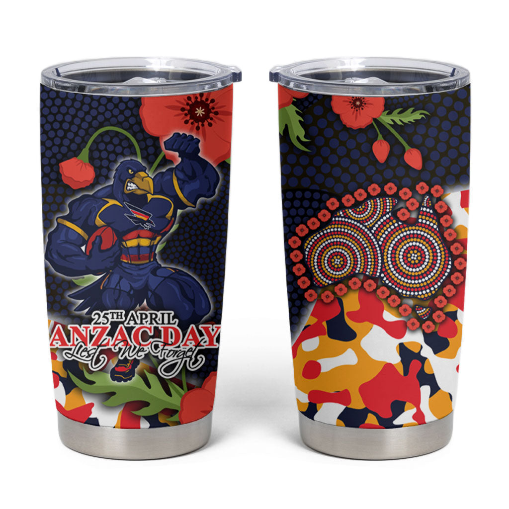 Adelaide Crows ANZAC Day Tribute Tumbler Cup Indigenous Dot Art Poppy Remembrance Football Warrior