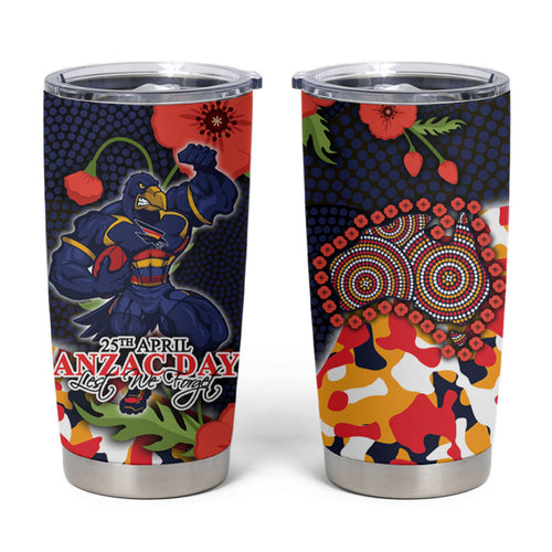 Adelaide Crows ANZAC Day Tribute Tumbler Cup Indigenous Dot Art Poppy Remembrance Football Warrior