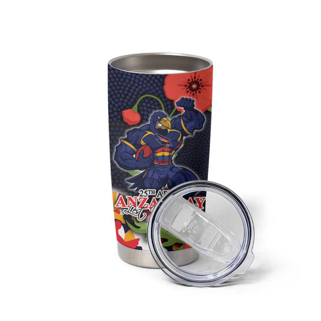 Adelaide Crows ANZAC Day Tribute Tumbler Cup Indigenous Dot Art Poppy Remembrance Football Warrior
