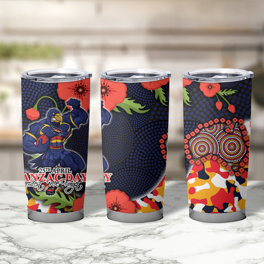 Adelaide Crows ANZAC Day Tribute Tumbler Cup Indigenous Dot Art Poppy Remembrance Football Warrior