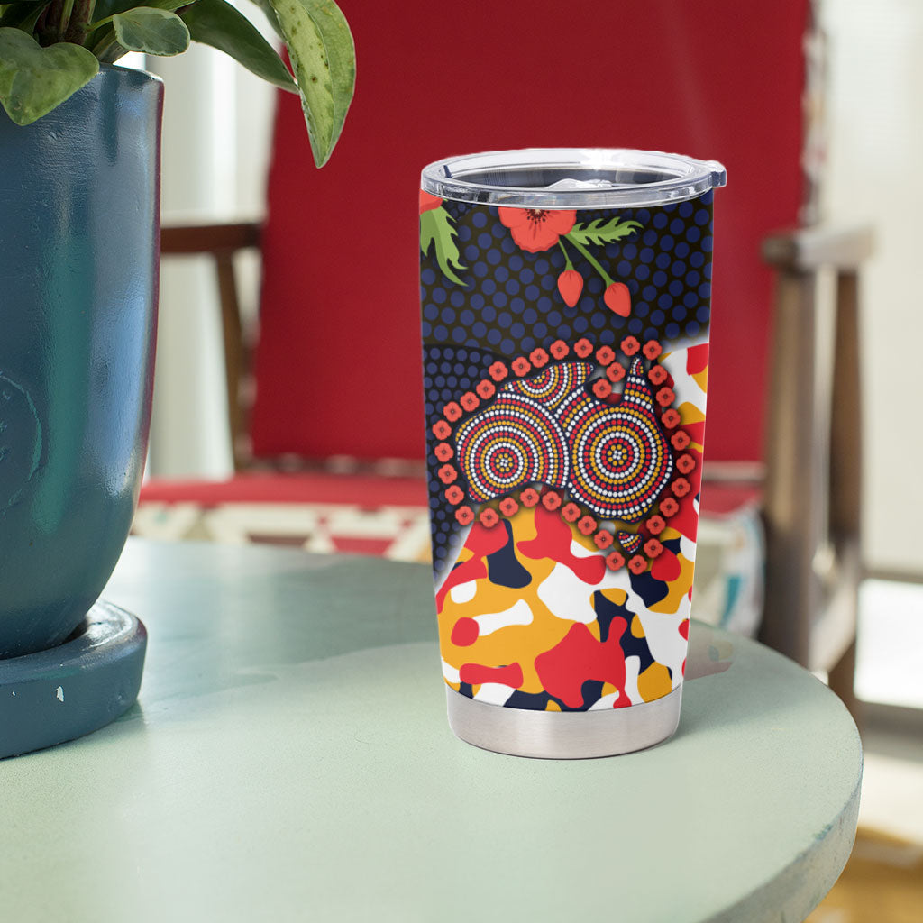 Adelaide Crows ANZAC Day Tribute Tumbler Cup Indigenous Dot Art Poppy Remembrance Football Warrior