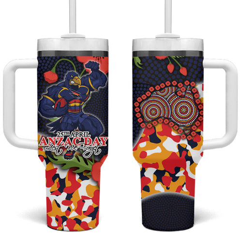 Adelaide Crows ANZAC Day Tribute Tumbler With Handle Indigenous Dot Art Poppy Remembrance Football Warrior