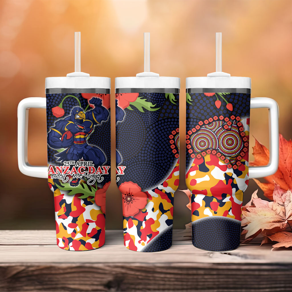 Adelaide Crows ANZAC Day Tribute Tumbler With Handle Indigenous Dot Art Poppy Remembrance Football Warrior