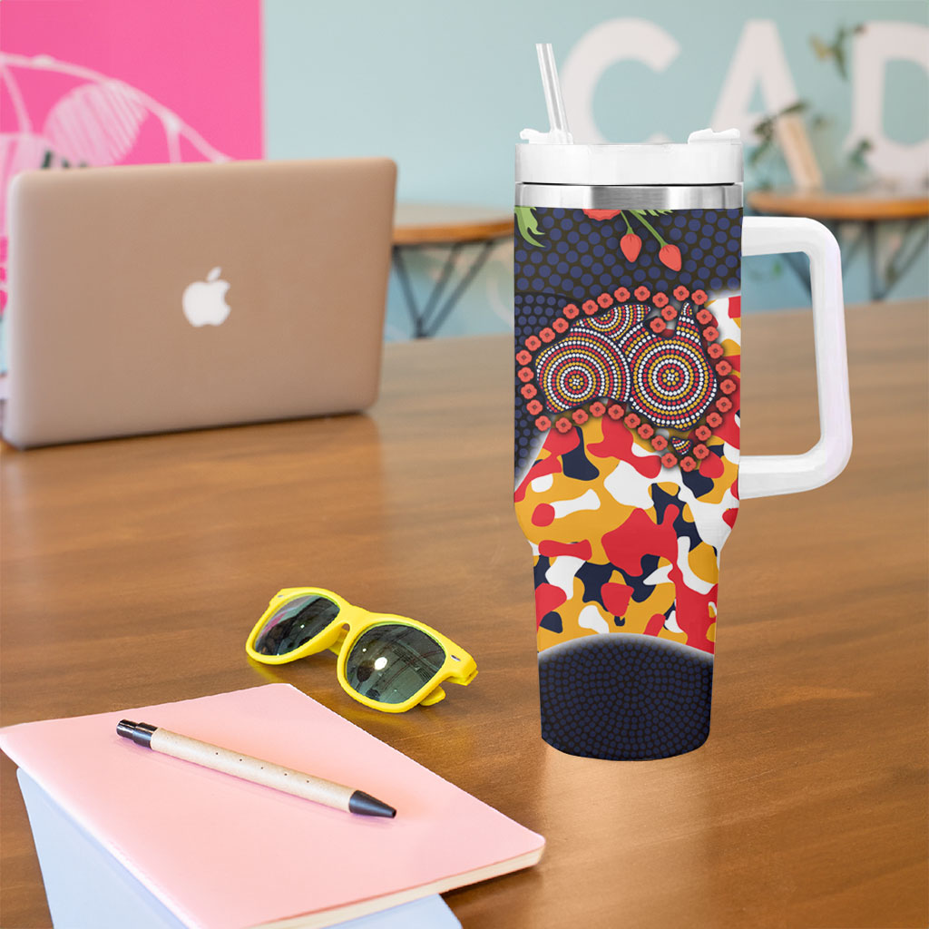 Adelaide Crows ANZAC Day Tribute Tumbler With Handle Indigenous Dot Art Poppy Remembrance Football Warrior