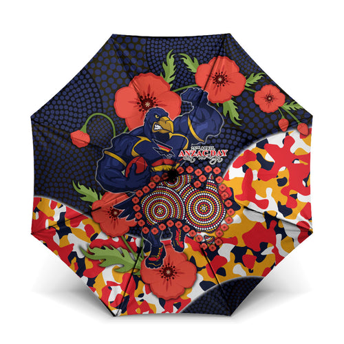 Adelaide Crows ANZAC Day Tribute Umbrella Indigenous Dot Art Poppy Remembrance Football Warrior