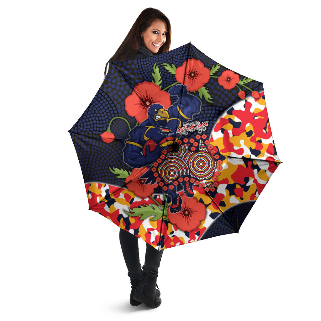 Adelaide Crows ANZAC Day Tribute Umbrella Indigenous Dot Art Poppy Remembrance Football Warrior