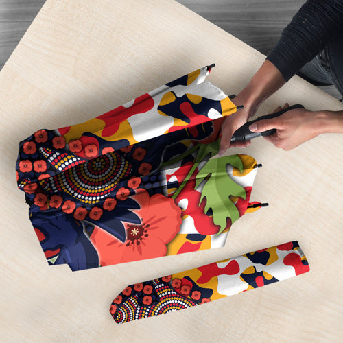 Adelaide Crows ANZAC Day Tribute Umbrella Indigenous Dot Art Poppy Remembrance Football Warrior