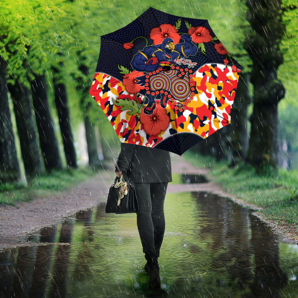 Adelaide Crows ANZAC Day Tribute Umbrella Indigenous Dot Art Poppy Remembrance Football Warrior