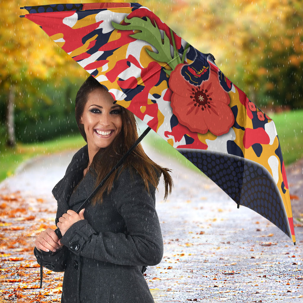 Adelaide Crows ANZAC Day Tribute Umbrella Indigenous Dot Art Poppy Remembrance Football Warrior