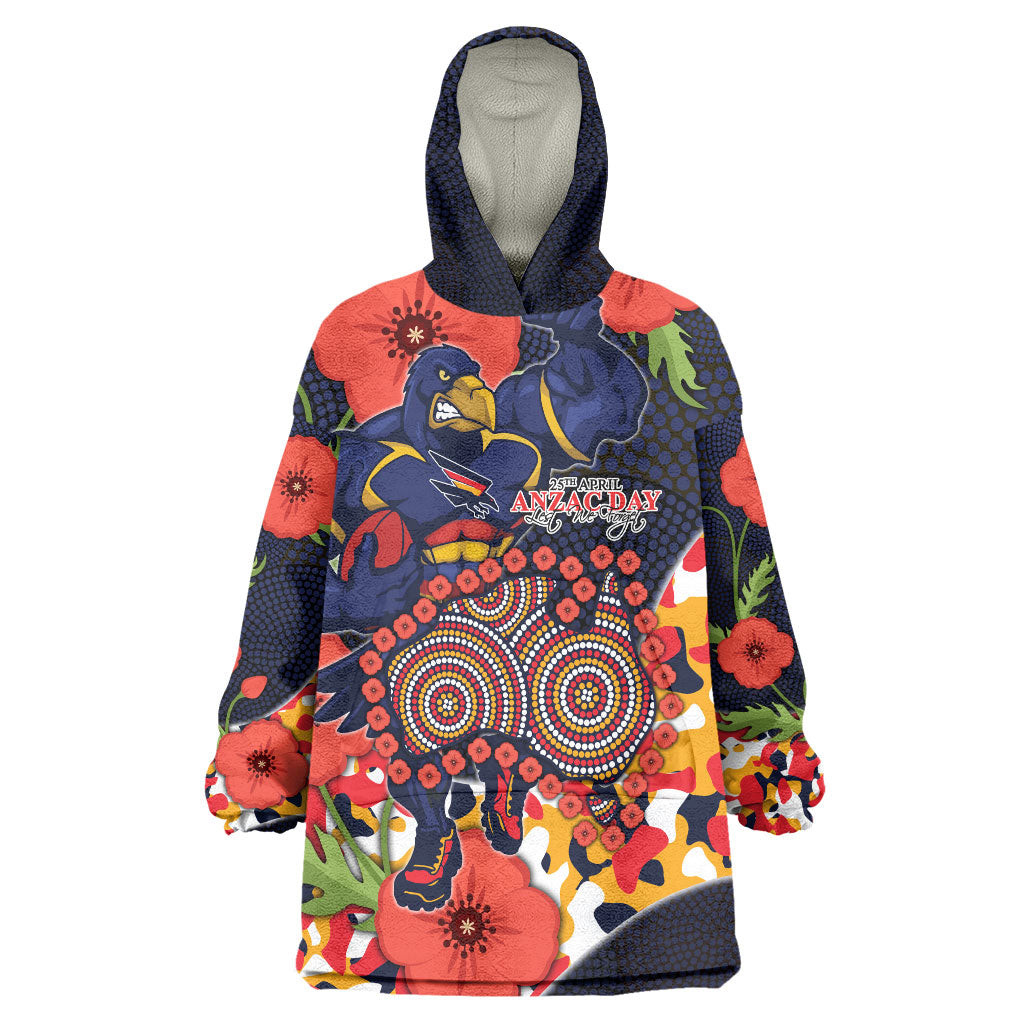 Adelaide Crows ANZAC Day Tribute Wearable Blanket Hoodie Indigenous Dot Art Poppy Remembrance Football Warrior