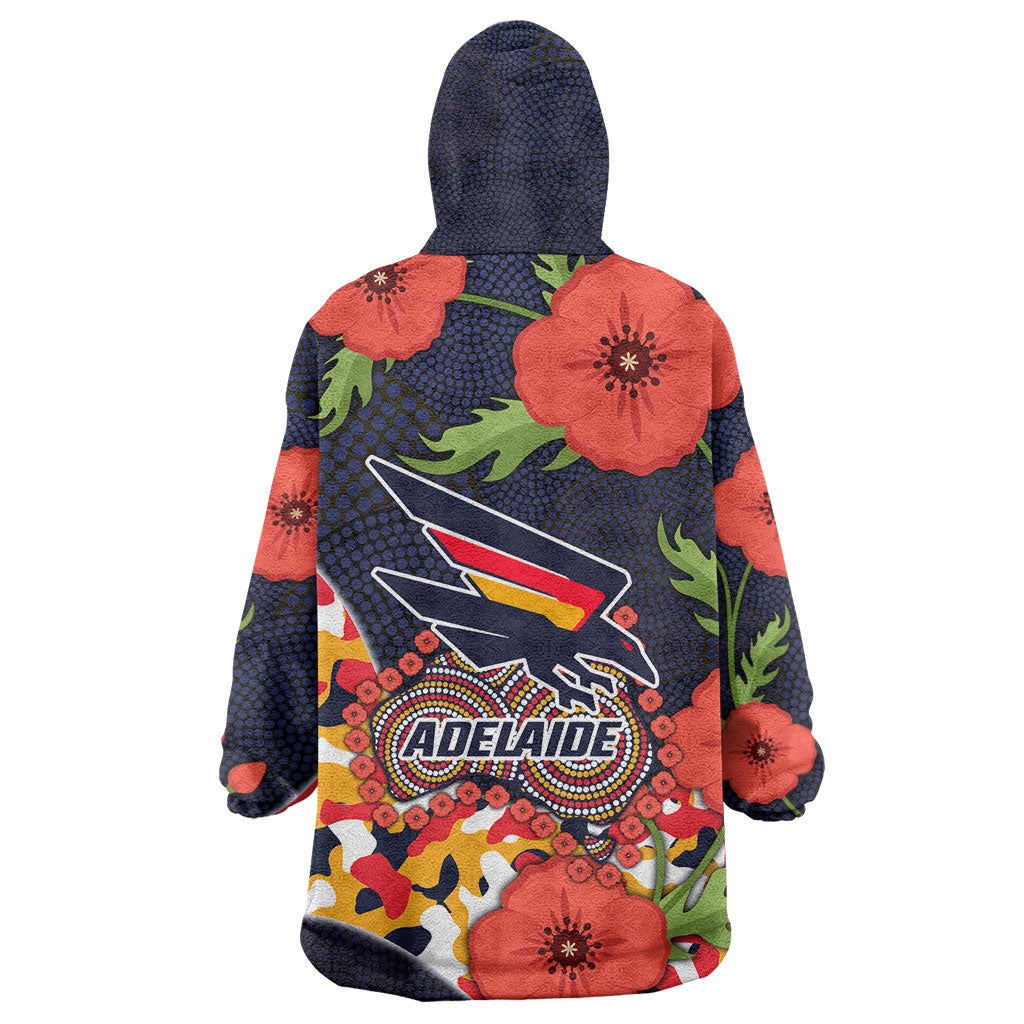 Adelaide Crows ANZAC Day Tribute Wearable Blanket Hoodie Indigenous Dot Art Poppy Remembrance Football Warrior