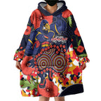 Adelaide Crows ANZAC Day Tribute Wearable Blanket Hoodie Indigenous Dot Art Poppy Remembrance Football Warrior