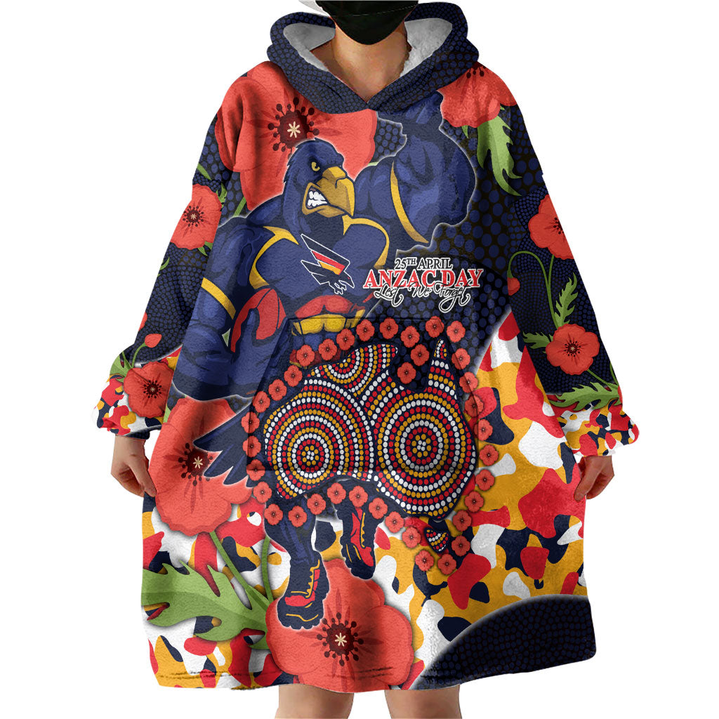 Adelaide Crows ANZAC Day Tribute Wearable Blanket Hoodie Indigenous Dot Art Poppy Remembrance Football Warrior