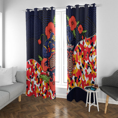 Adelaide Crows ANZAC Day Tribute Window Curtain Indigenous Dot Art Poppy Remembrance Football Warrior
