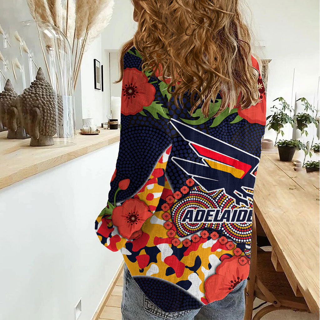 Adelaide Crows ANZAC Day Tribute Women Casual Shirt Indigenous Dot Art Poppy Remembrance Football Warrior